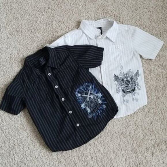 Faded Glory Black & White Striped Short Sleeve Button Down Shirts Boys XS - Picture 1 of 7